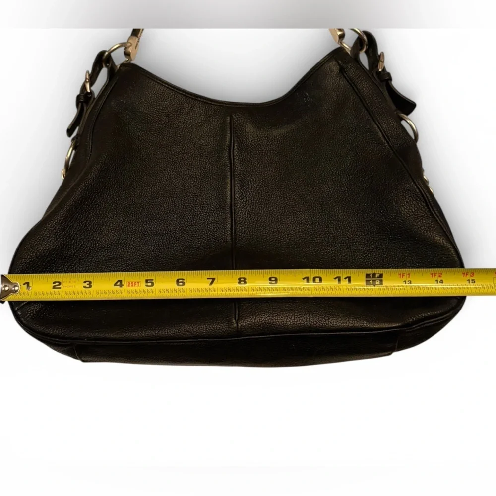 Sergio Rossi Large Black Pebbled Leather Hobo Handbag With Wooden Handle